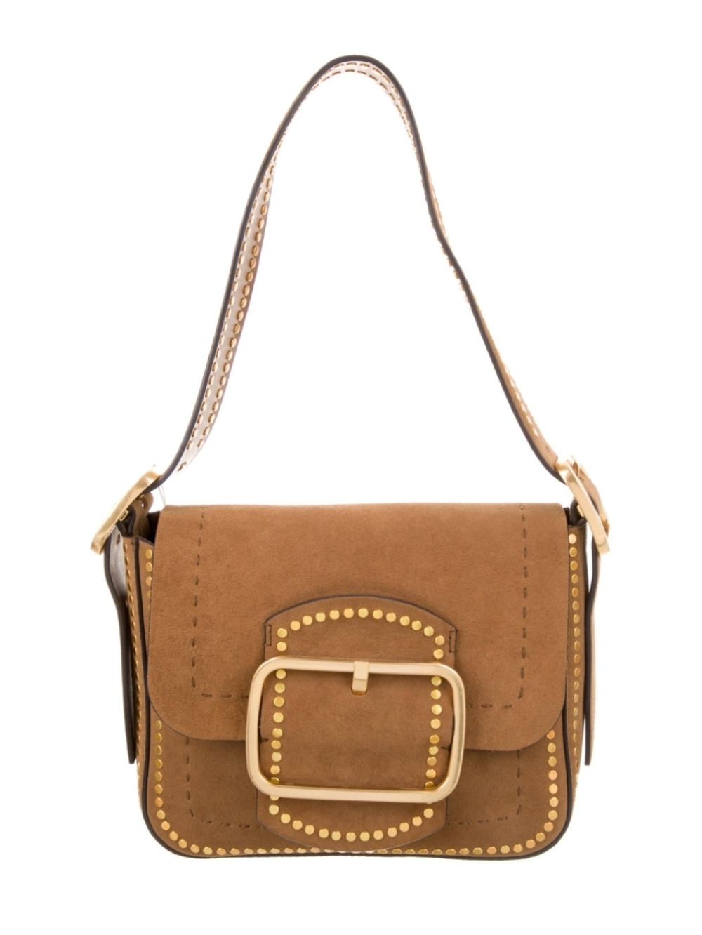 Tory Burch Sawyer Stud Suede Buckled Shoulder Bag Size Small With Gold Hardware
